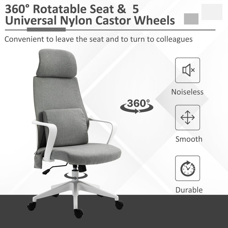 Massage Office Chair with 2 Points Lumbar Support, Adjustable Headrest, Swivel Wheels, Armrest, Tilt Function for Home Study, Grey