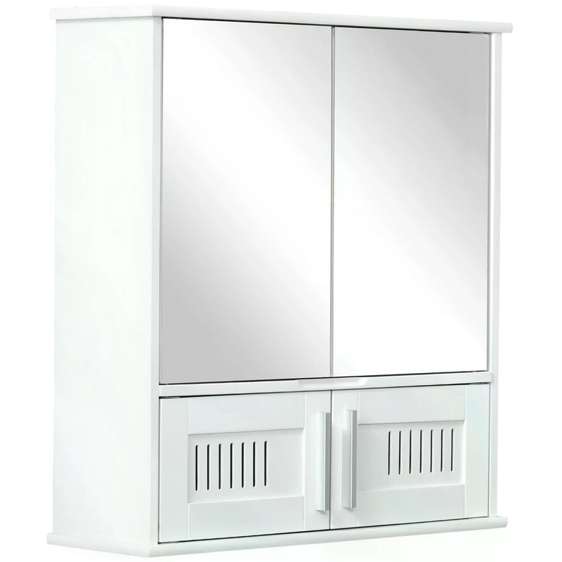 Bathroom Mirror Cabinet, Wall Mounted Storage Cupboard with Double Doors and Adjustable Shelf, Bathroom Organizer, White