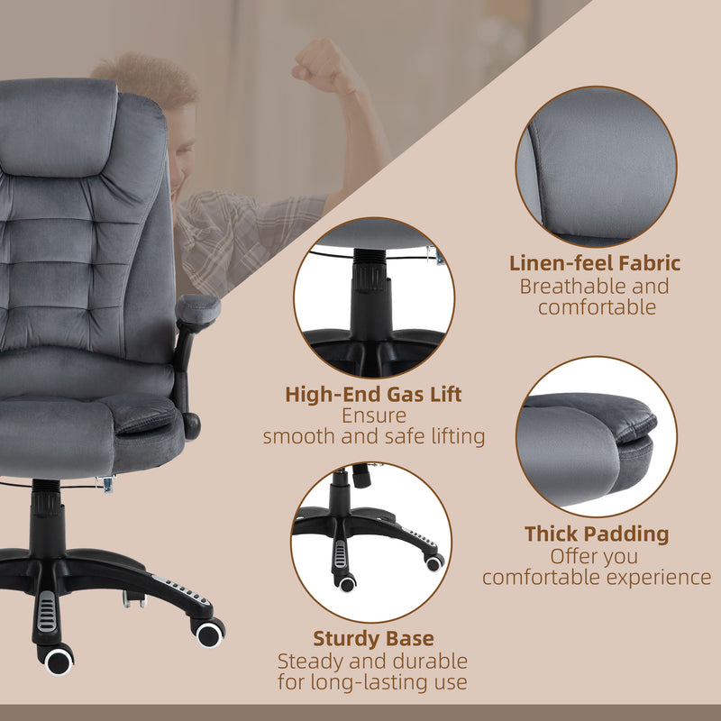 Heated Massage Office Chair with Six Massage Points, Reclining Office Chair with Velvet-Feel Fabric 360° Swivel Wheels, Grey