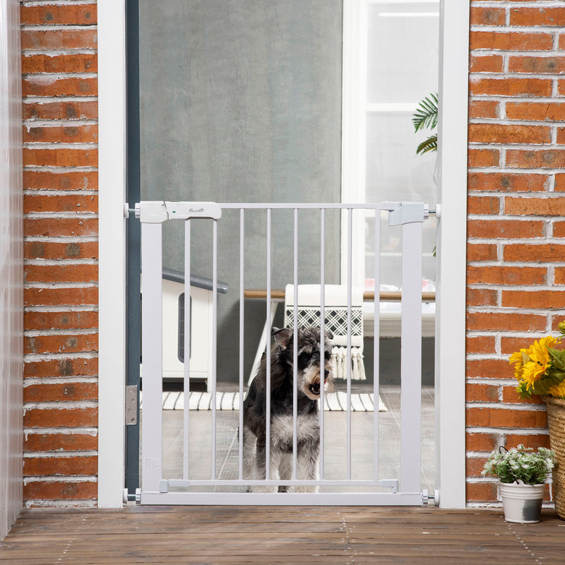 Adjustable Pet Safety Gate Dog Barrier Home Fence Room Divider Stair Guard Mounting White (76 H x 75-82W cm)