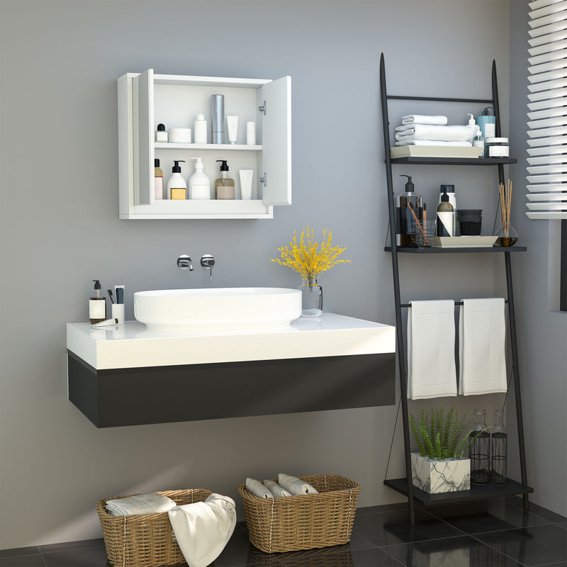 Double Door Bathroom Cabinet, Bathroom Mirror Cupboard Wall Mounted with Storage Shelf, Bathroom Cupboard Double Door, White