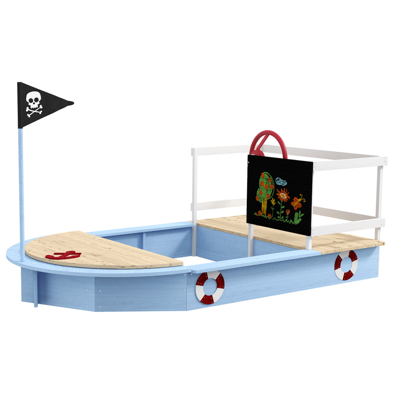 Wooden Kids Sandbox Pirate Ship Design Blue