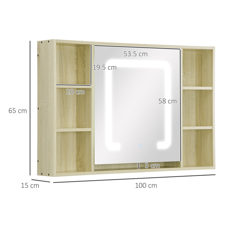 LED Bathroom Mirror Cabinet, Wall Mounted Dimmable Medicine Cabinet with Adjustable Shelf and Mirrored Door, Natural
