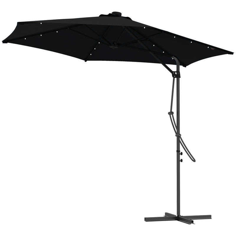3(m) Garden Parasol Cantilever Umbrella with Solar LED, Cross Base and Waterproof Cover, Black
