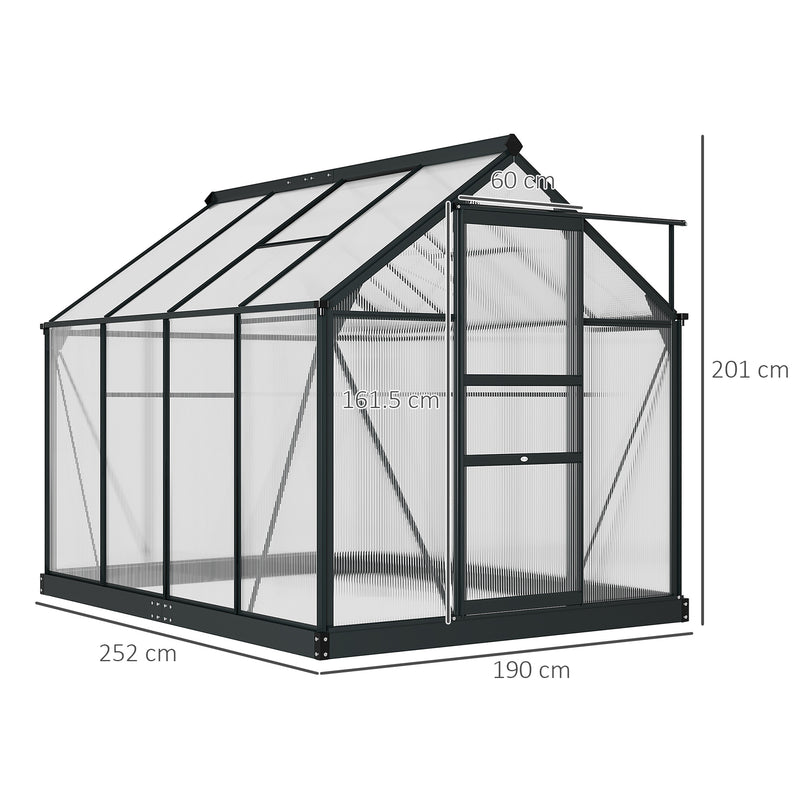 Clear Polycarbonate Greenhouse Large Walk-In Green House Garden Plants Grow Galvanized Base Aluminium Frame with Slide Door, 6 x 8ft