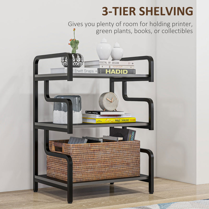 3-Tier Storage Shelves, Metal Shelving Unit, Industrial Printer Table for Home Office, Display Rack for Living Room, Black