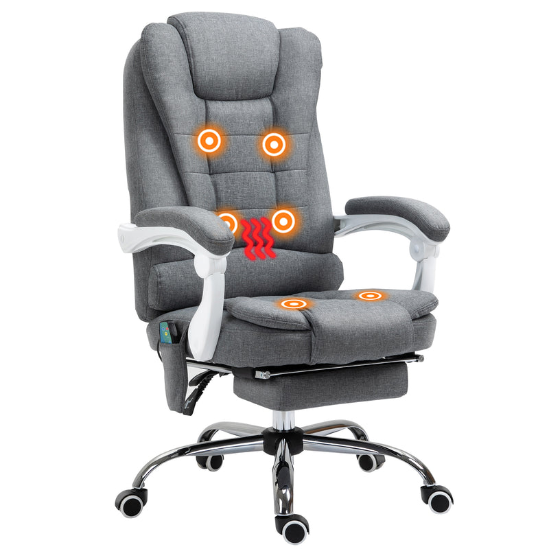 Heated 6 Points Vibration Massage Executive Office Chair, Adjustable Swivel Ergonomic High Back Desk Chair Recliner w/ Footrest, Grey