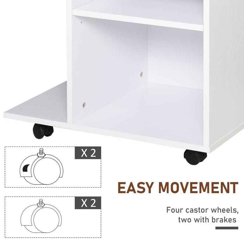 Mobile Printer Stand Rolling Cart Desk Side with CPU Stand Drawer Adjustable Shelf and Wheels White