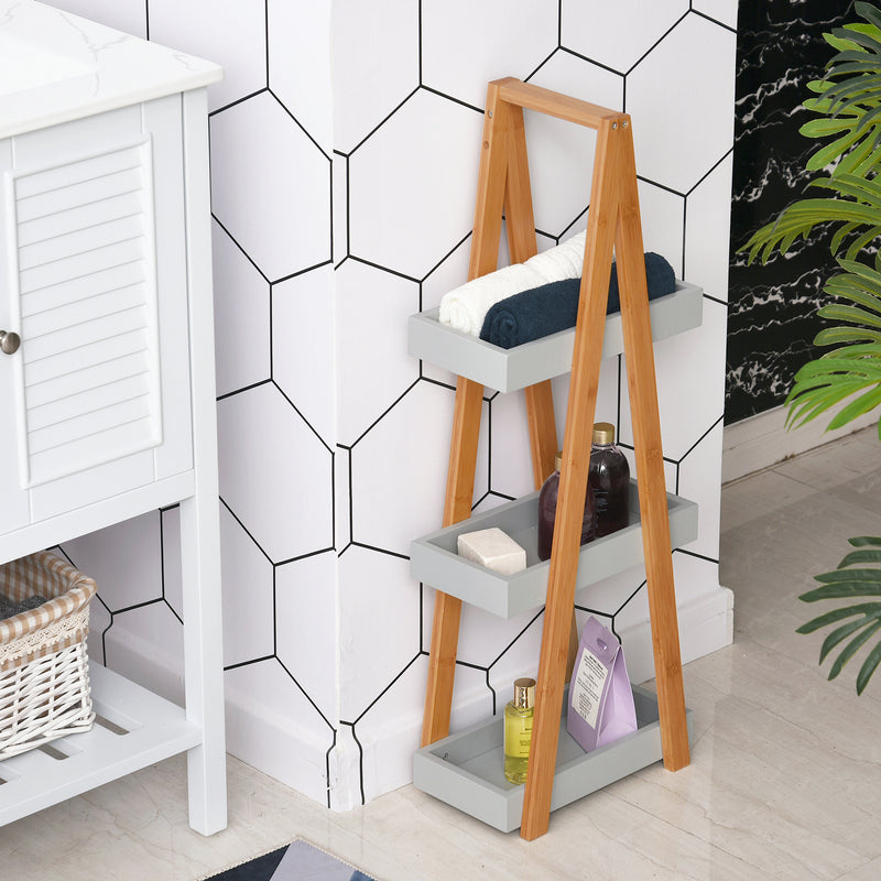 Bathroom Storage Shelves, 3-Tier Slim Shelving Unit, Freestanding Bamboo Shelf Unit, A Frame Space Saver Toilet Rack, Natural