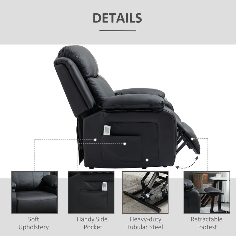 Electric Power Lift Recliner Chair Vibration Massage Reclining Chair with Remote Control and Side Pocket, Black