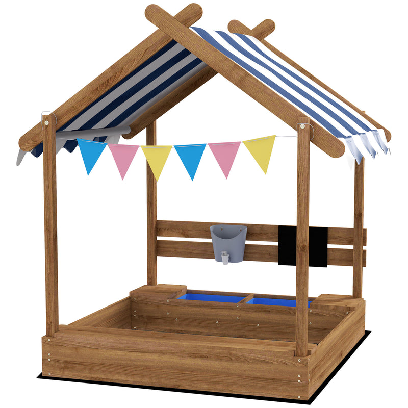 Wooden Sandbox with Canopy House Design Brown