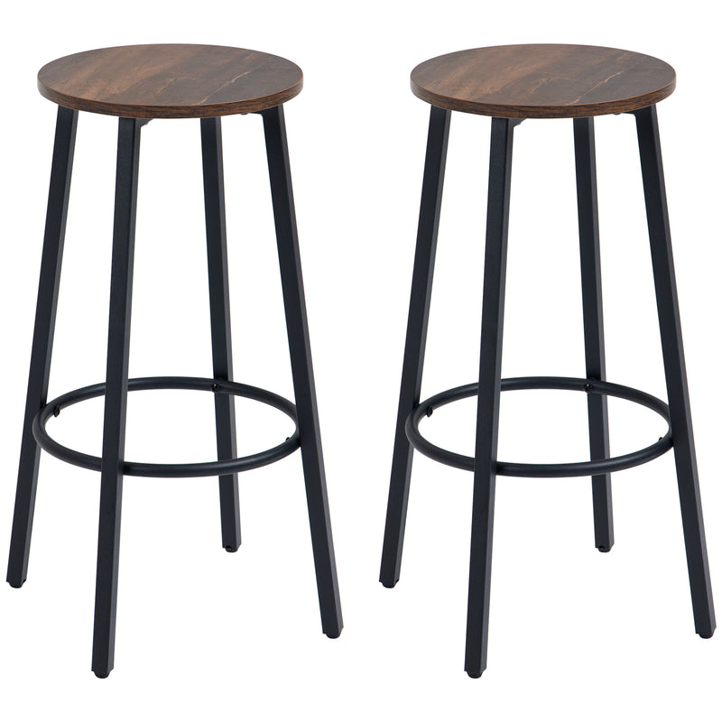Set of 2 Bar Chairs with Round Footrest and Steel Legs,Industrial Bar Stools for Dining Room, Kitchen, Rustic Brown