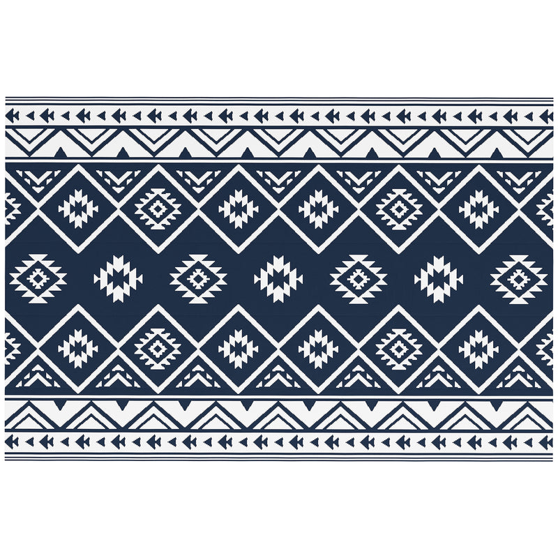 Plastic Straw Reversible RV Outdoor Rug with Carry Bag, 182 x 274cm, Dark Blue and White