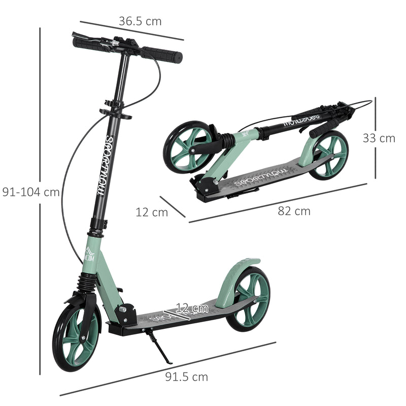 One-click Folding Kick Scooter for 14+ w/ Adjustable Handlebar, Push Scooter with Kickstand, Dual Brake System, Shock Absorber, 200mm Wheels
