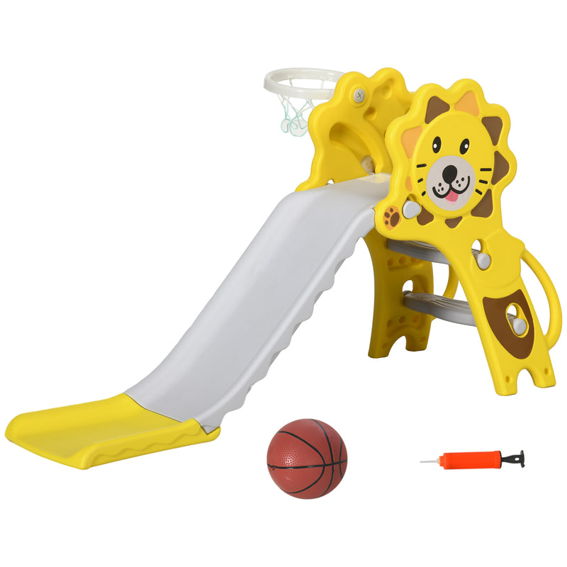 Baby Slide with Basketball Hoop, Easy to Assemble Kids Slide for Indoor Use, for Ages 18-36 Months - Yellow
