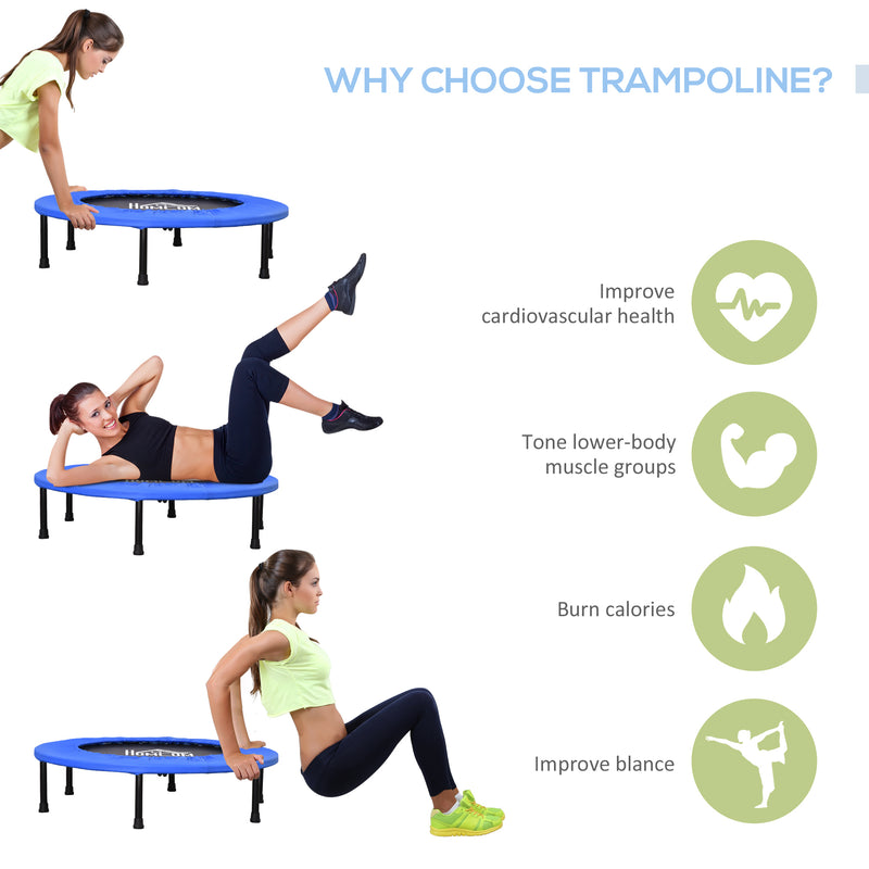 Trampoline Aerobic Rebounder Indoor Outdoor Fitness Round Jumper 91cm, Compact, w/ Sponge Edge, Blue