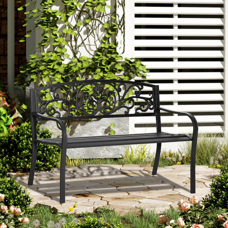 2 Seater Metal Garden Park Bench Porch Outdoor Furniture Patio Chair Seat Black