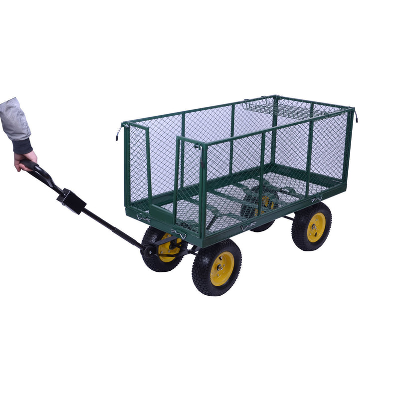 Large 4 Wheel Heavy Duty Garden Cart Truck Trolley Wheelbarrow - Green