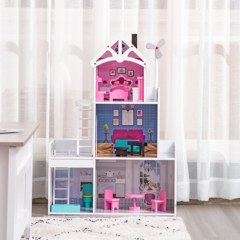 Kids Dollhouse Dreamhouse Villa for Toddler Girls Multi-level House for Children with Furniture Accessories Kit Pink