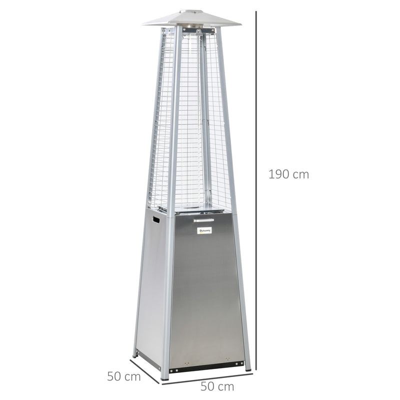 11.2KW Outdoor Patio Gas Heater Stainless Steel Pyramid Propane Heater Garden Freestanding Tower Heater with Wheels, Dust Cover, Silver