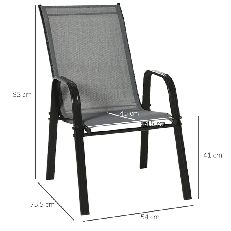 Set of 4 Garden Dining Chair Set Stackable Outdoor Patio Furniture Set with Backrest and Armrest, Dark Grey