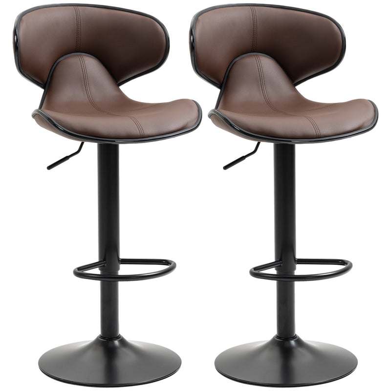 Adjustable Swivel Bar Stools Set of 2, Barstools with Footrest and Backrest, Steel Frame Gas Lift, for Kitchen Counter Dining Room, Brown
