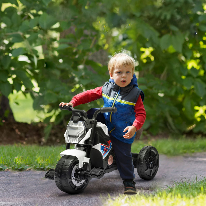 Motorcycle Design 3 in 1 Toddler Trike, Sliding Car, Balance Bike with Headlight, Music, Horn, White