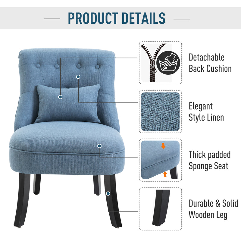 Fabric Single Sofa Dining Chair Tub Chair Upholstered W/ Pillow Solid Wood Leg Home Living Room Furniture Blue