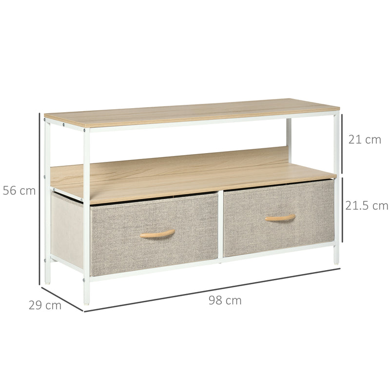 TV Cabinet, TV Console Unit with 2 Foldable Linen Drawers, TV Stand with Shelving for Living Room, Entertainment Room, Maple Wood Effect
