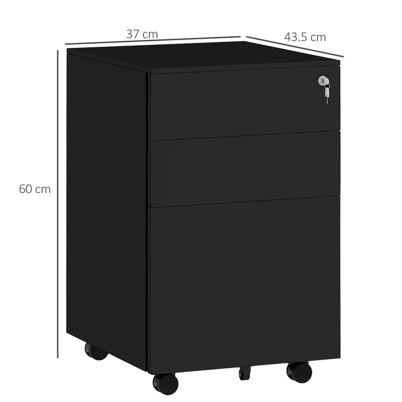 3-Drawer Vertical Filing Cabinet w/ Lock & Pencil Tray, Steel Mobile File Cabinet w/ Adjustable Hanging Bar for A4, Legal Size, Black