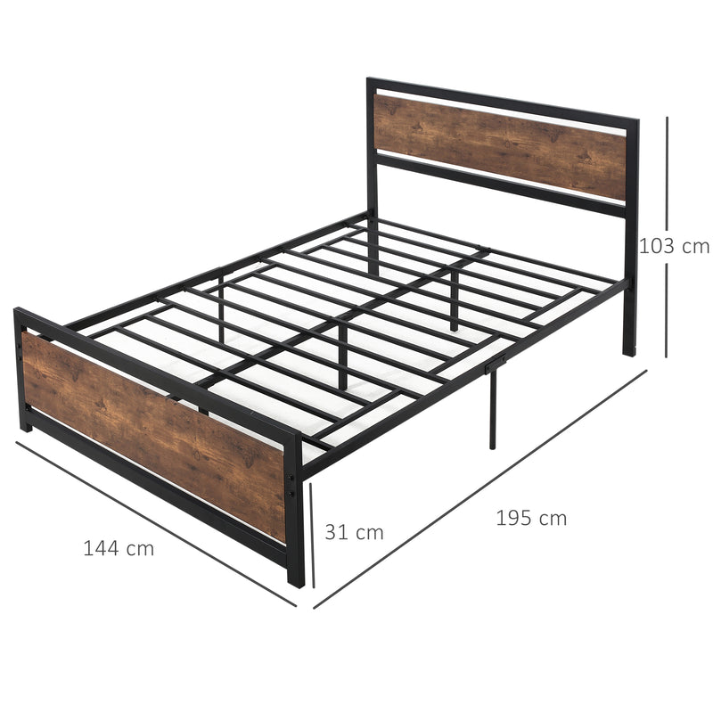 Industrial Style Double Metal Bed Frame with Headboard & Footboard