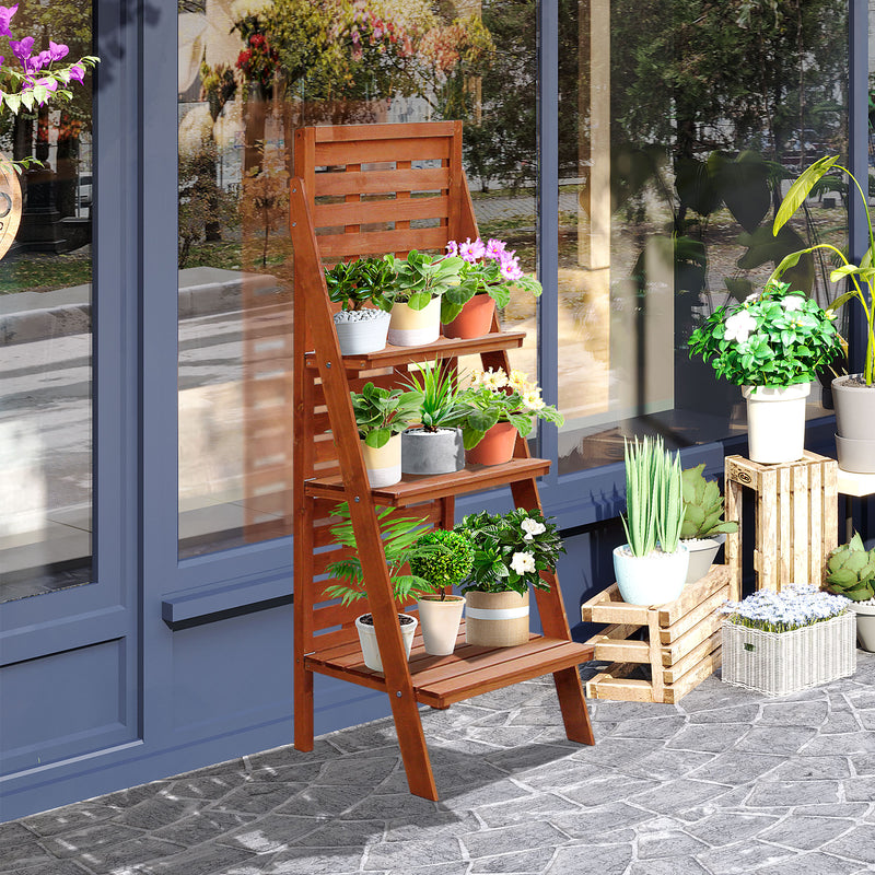 Solid Wood Three-Tier Plant Rack Outdoor Organiser Unit Flower Herb Stand Ladder Design Storage Holder