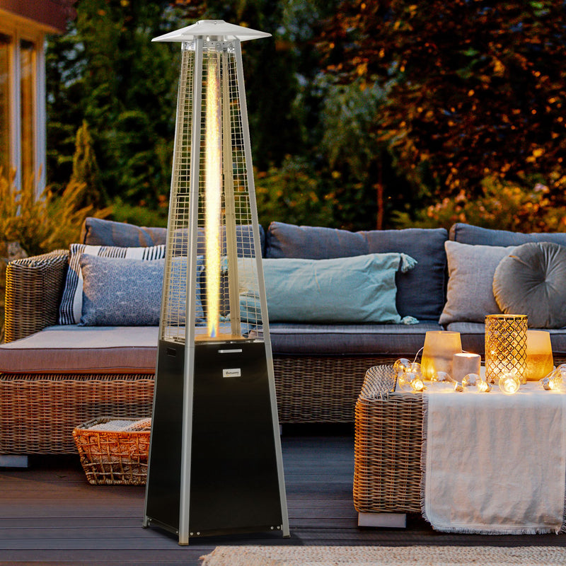 11.2KW Outdoor Patio Gas Heater Freestanding Pyramid Propane Heater Garden Tower Heater with Wheels, Dust Cover, Black, 50 x 50 x 225cm