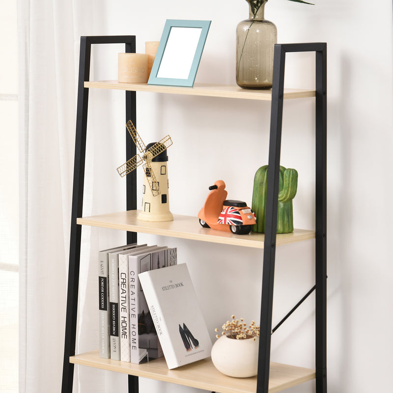 4-Tier Vintage Ladder Shelf Bookcase Wood Storage Rack Stand Plants Display Black natural