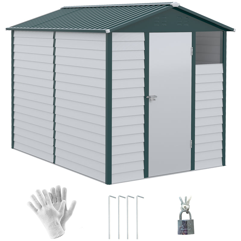 9FT x 6FT Galvanized Metal Garden Shed, Outdoor Storage Shed with Sloped Roof, Lockable Door, Tool Storage Shed for Backyard, Patio, White