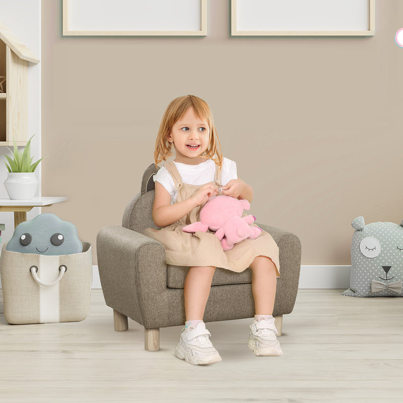 Kids Sofa Toddler Chair Children Armchair for Preschool Bedroom Playroom with Ear Modeling Wood Brown