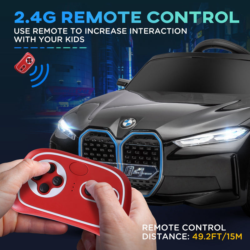 BMW i4 Licensed 12V Kids Electric Ride on Car w/ Remote Control, Powered Electric Car w/ Portable Battery, Music, Horn, Headlights