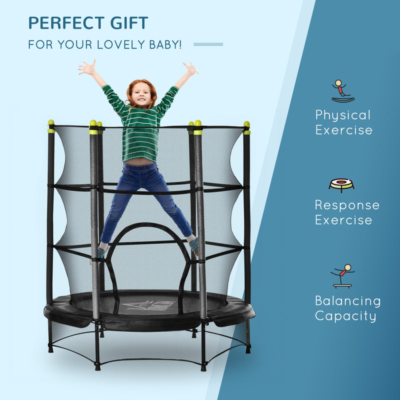 5.2FT Kids Trampoline with Safety Enclosure, Indoor Outdoor Toddler Trampoline for Ages 3-10 Years, Black