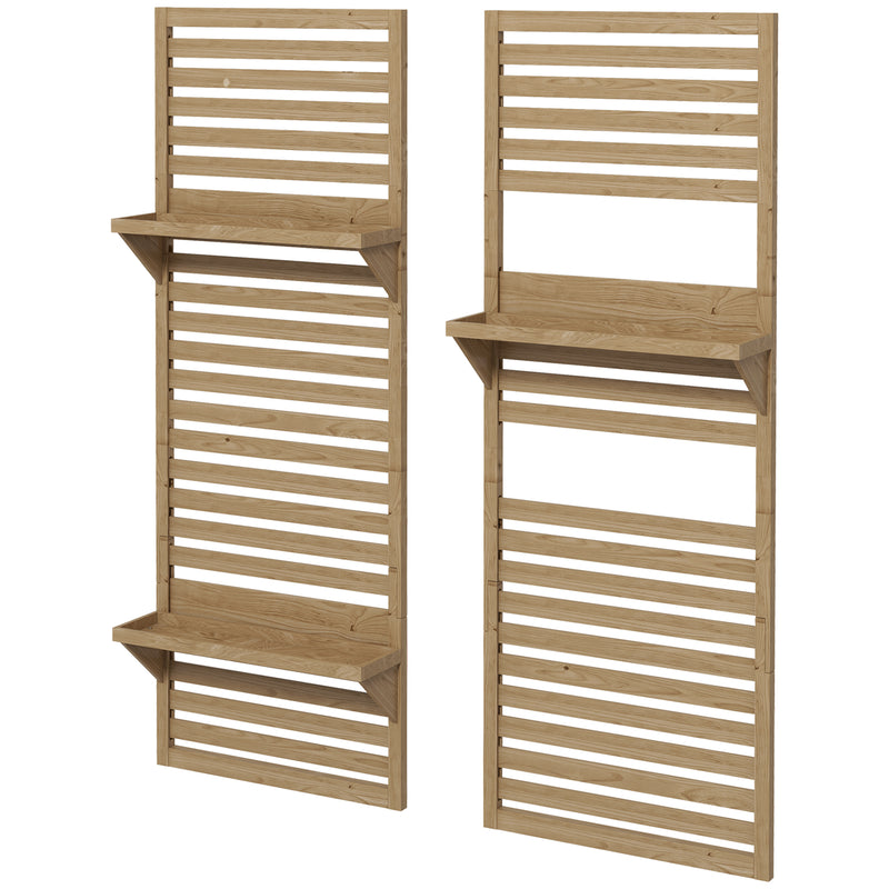 Wall Mounted Plant Stands Set of 2, Fir Wood Flower Stand with Shelves and Slatted Trellis for Patio, Balcony, Porch