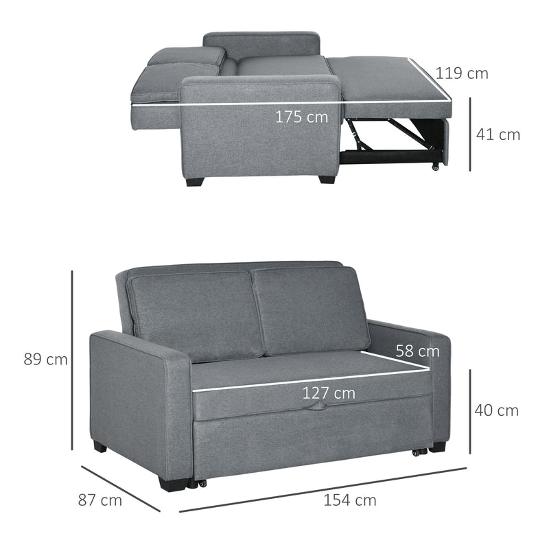 Double Sofa Bed Click Clack Sofa Bed Pull Out Bed with Adjustable Backrest for Living Room and Bedroom Grey