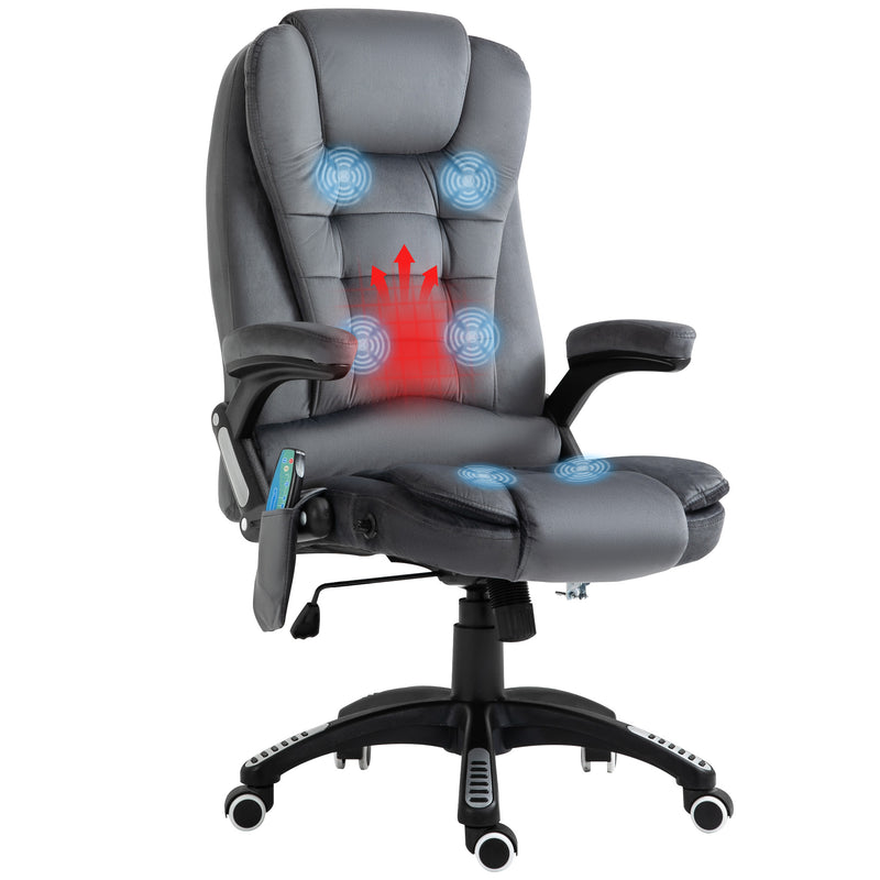 Heated Massage Office Chair with Six Massage Points, Reclining Office Chair with Velvet-Feel Fabric 360° Swivel Wheels, Grey