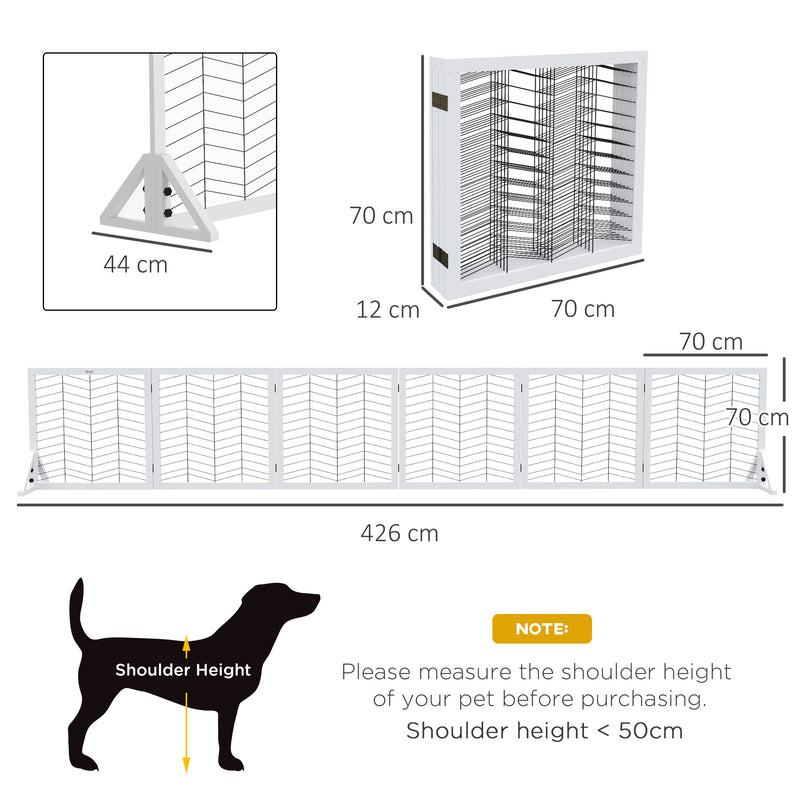 6 Panels Pet Gate, Wooden Foldable Dog Barrier w 2PCS Support Feet, for Small Medium Dogs - White