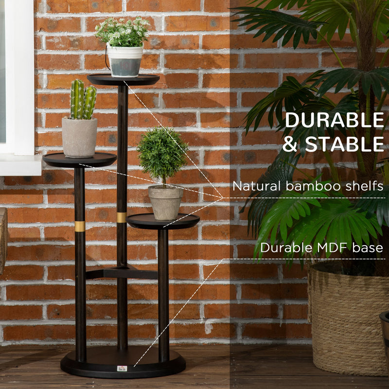 3-Tier Plant Stand, Plant Shelf Rack, Bamboo Display Stand, 46x46x86cm, Dark Walnut