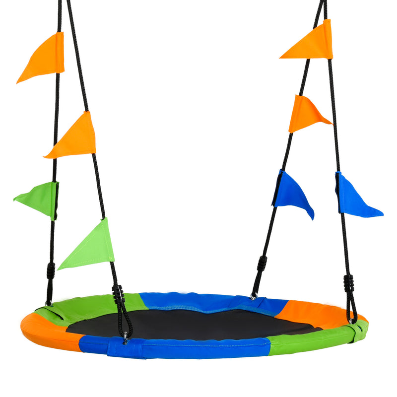 Saucer Tree Kids Swing Set with Adjustable Rope Waterproof Seat Steel Frame Backyard