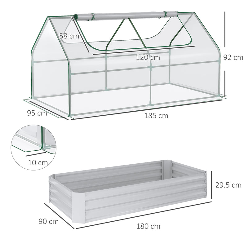 Raised Garden Bed with Greenhouse, Steel Planter Box with Plastic Cover, Roll Up Window, Dual Use for Flowers, Vegetables, Fruits, Clear