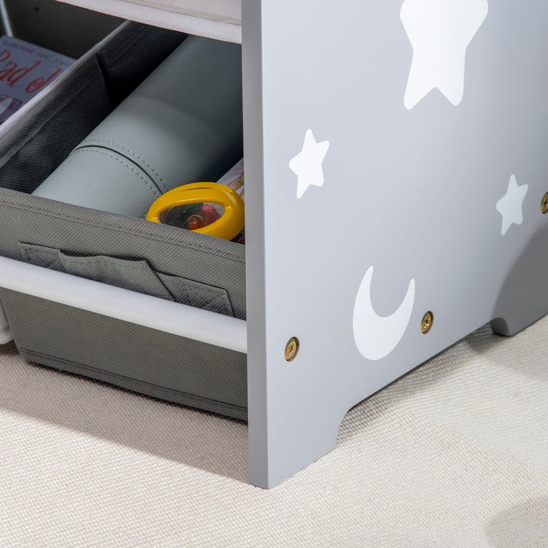 Kids Storage Unit with 9 Removable Storage Baskets, Toy Box Organiser with Shelf, Book Shelf for Nursery Playroom, Grey