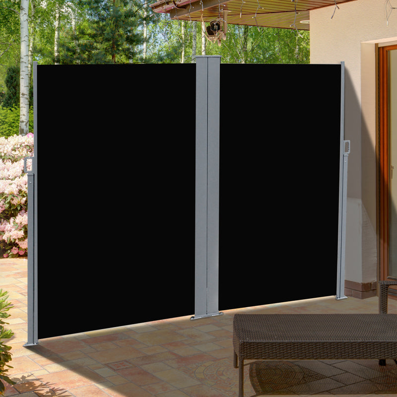 6 x 2m Retractable Sun Side Awning Screen Fence Patio Garden Wall Balcony Screening Panel Outdoor Blind Privacy Divider – Black