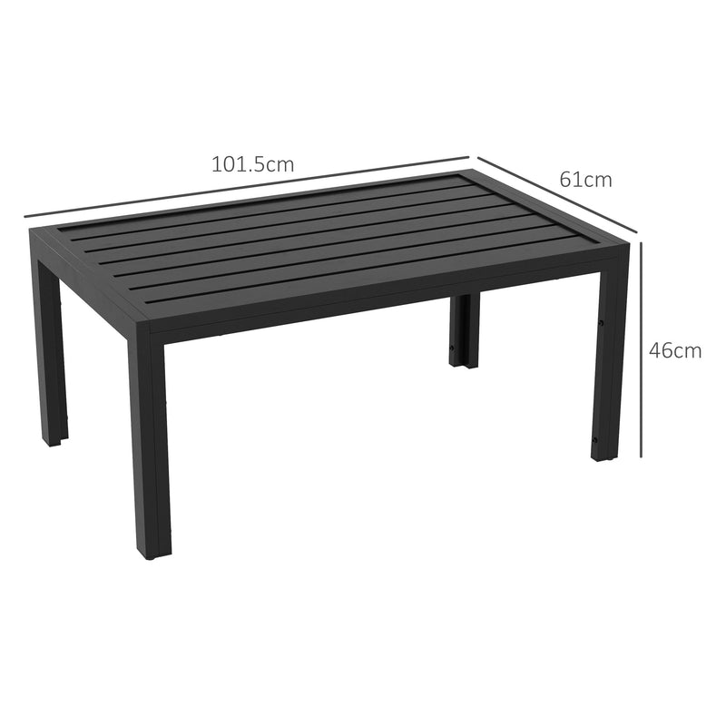 Outdoor Side Table, Rectangular Patio Coffee Side Table with Steel Frame and Slat Tabletop for Garden, Balcony, Black