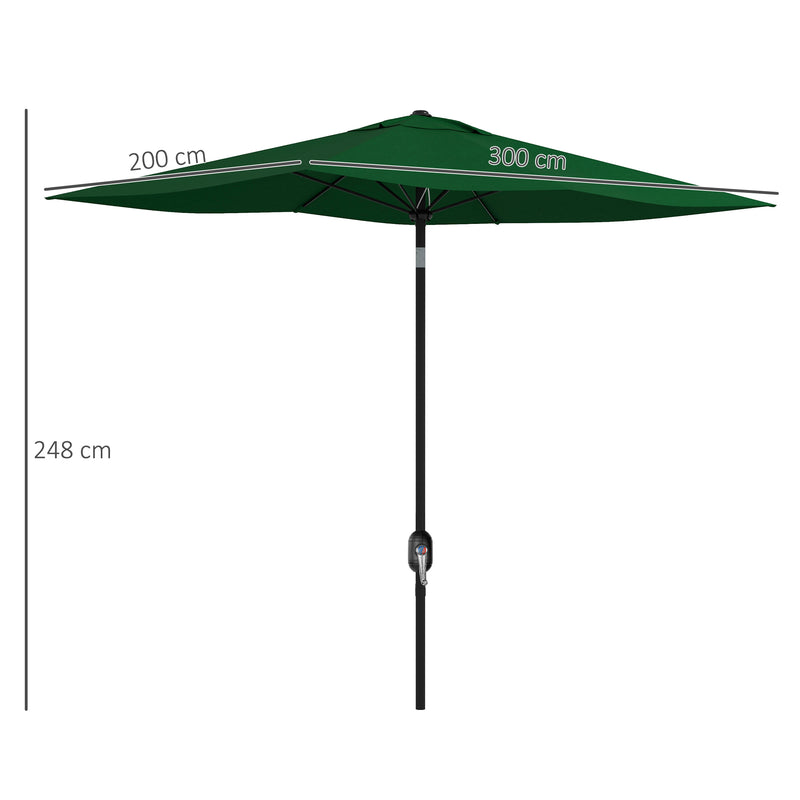 Rectangular Outdoor Parasol Market Umbrella with Crank & Push Button Tilt, 6 Ribs, Aluminium Pole, 2 x 3(m), Green