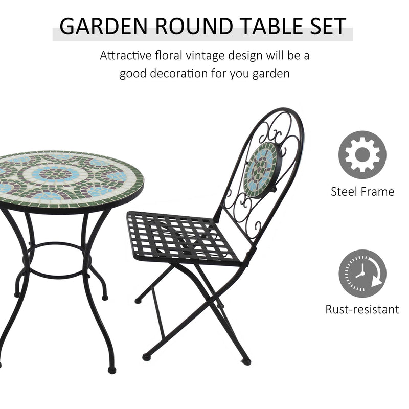 3pc Bistro Set Metal Dining Set Mosaic Garden Table 2 Seater Folding Chairs Patio Furniture Outdoor
